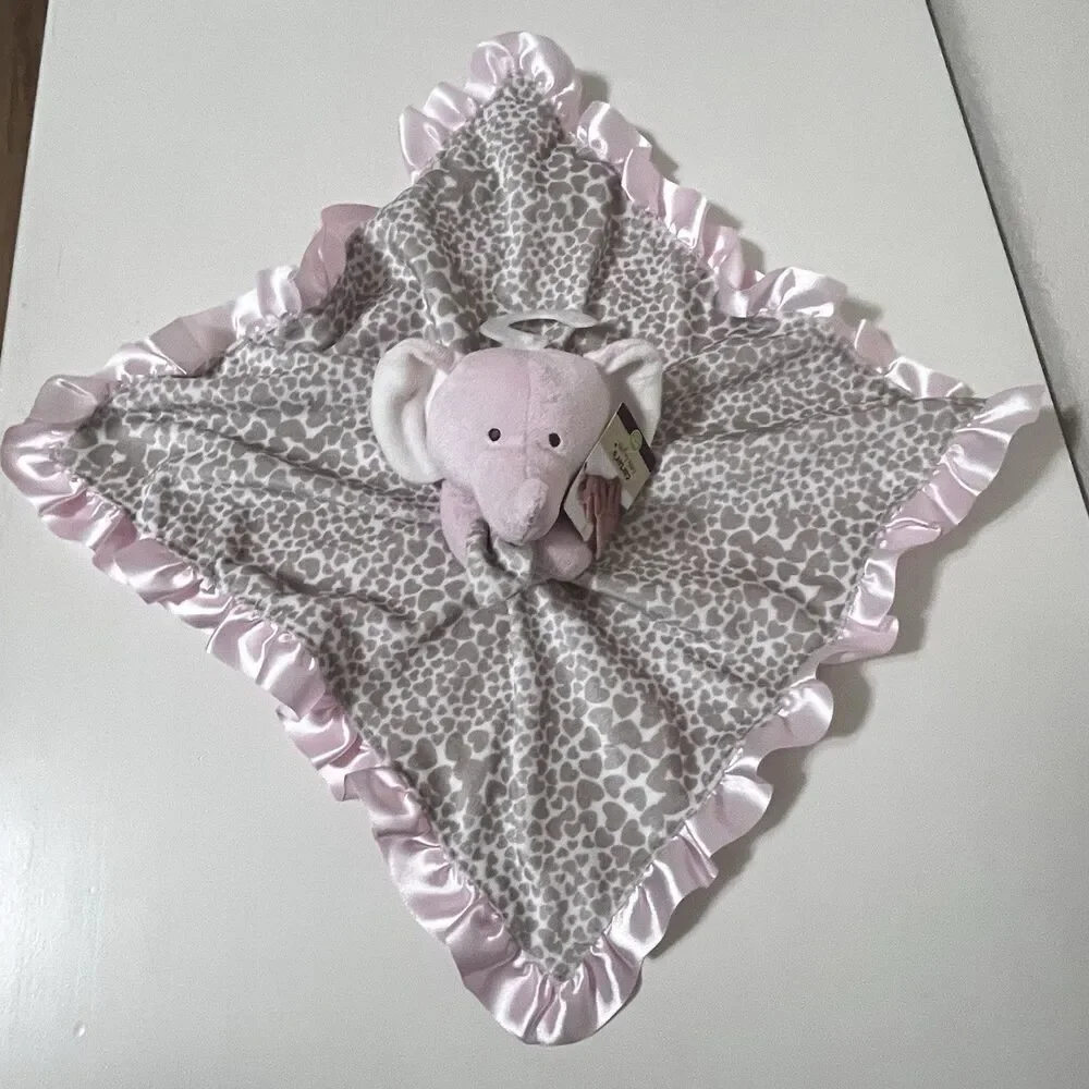 Carter's Pink Elephant Heart Cheetah Print Security Blanket Lovey Satin Trim NWT